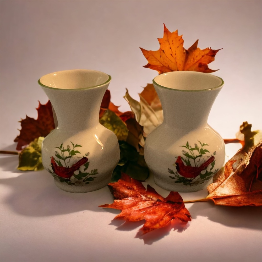 Vintage SA Leart Lot Of 12 Cardinal Bird Mini Vases 2.5in
